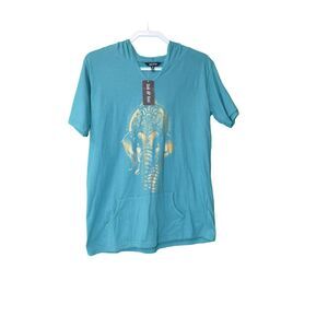 Ganesha Symbol of Wisdom Short Sleeve Hoodie Teal Green Size S/M